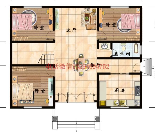 开间12.7米 进深9.8米占地126.54平米建筑面积353平米