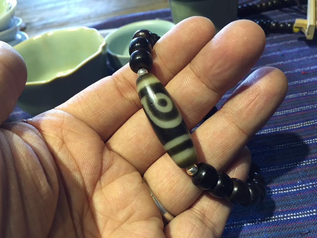 老料两眼天珠手串配9×7椰蒂