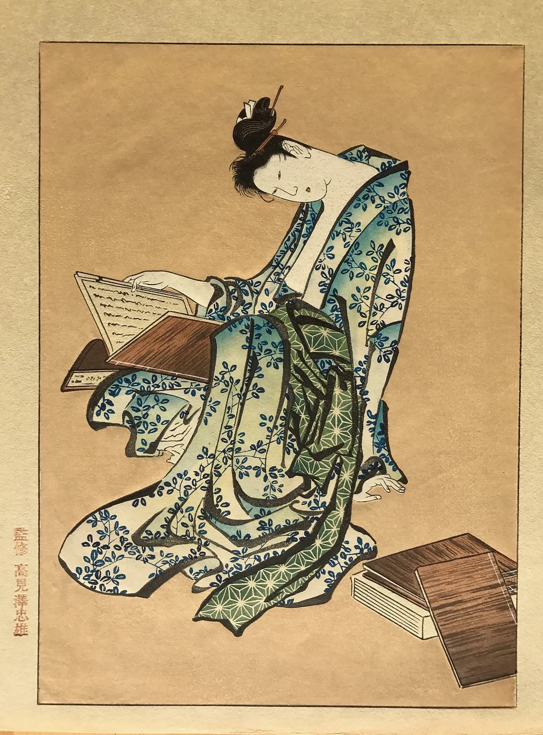 【美人读书】葛饰北斋名作,日本名匠复刻.仅此一件.