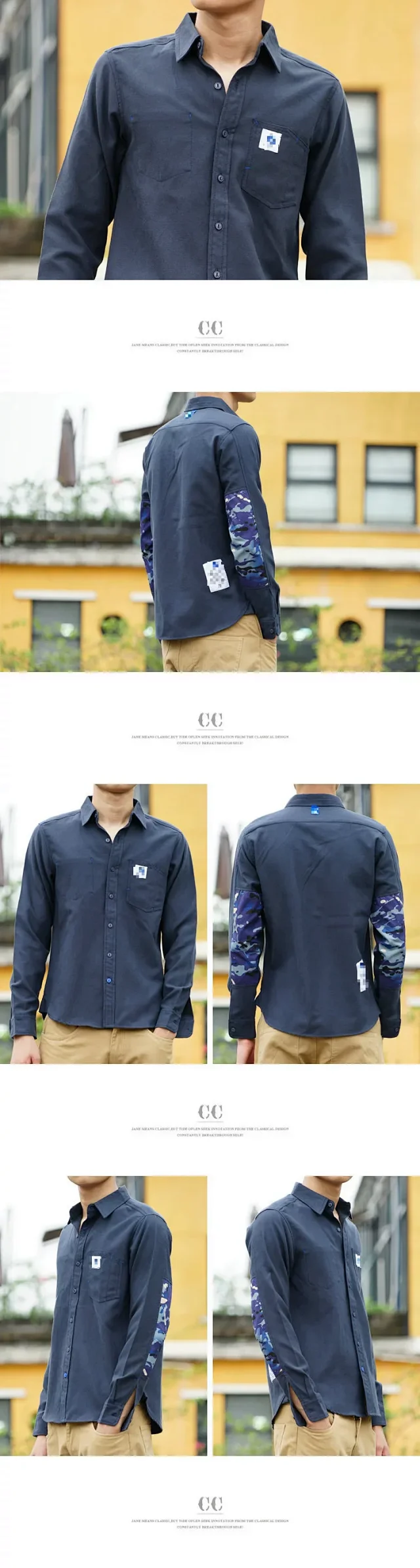 MADNESS Shirts Long-Sleeve Camouflage Elbow-Patch Shirt product detail image 5