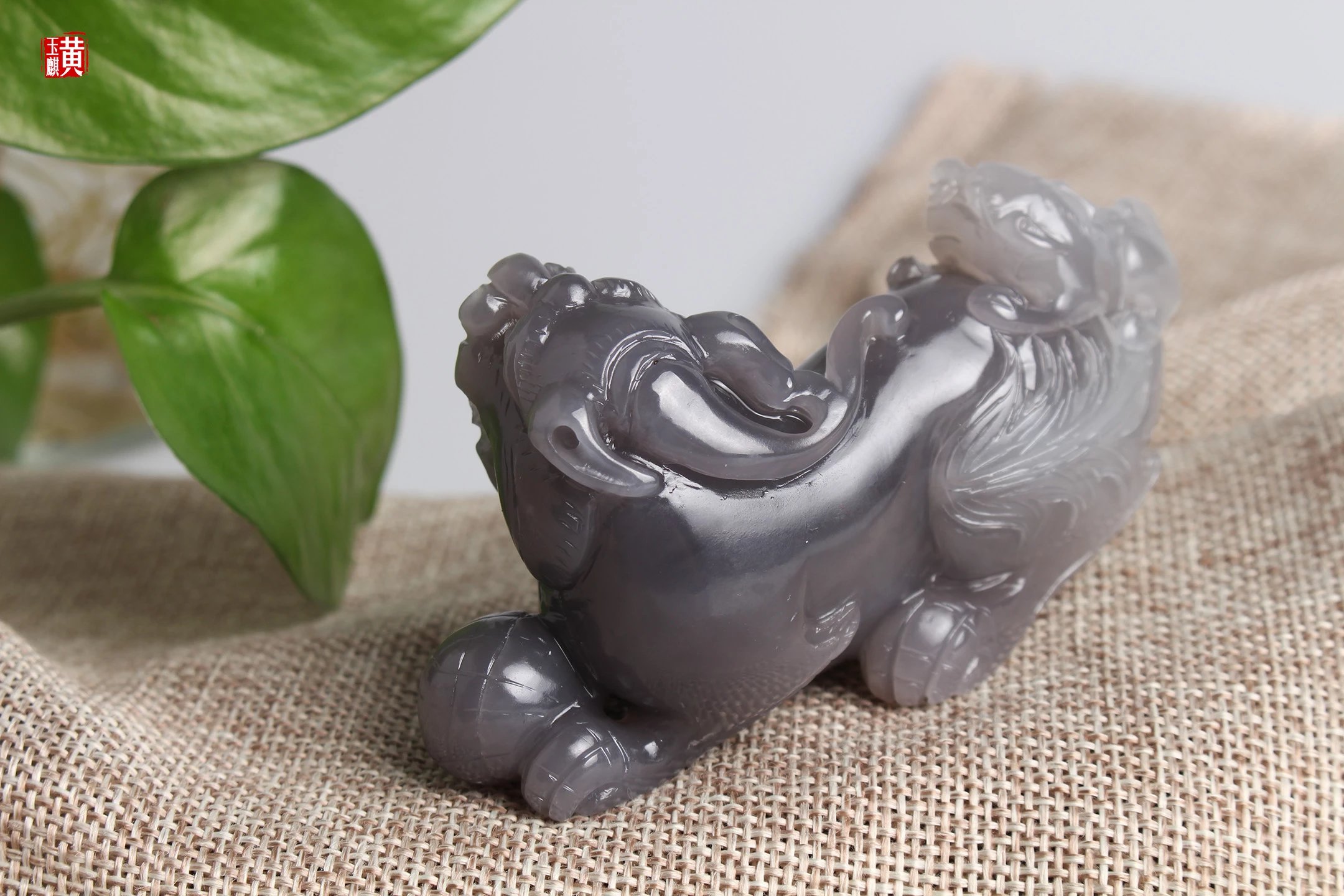 和田玉 烟青玉【母子貔貅】摆件 赠证书(证书编号:x18051101620) 净重