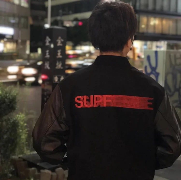 M supreme motion logo varsity jacket 黒