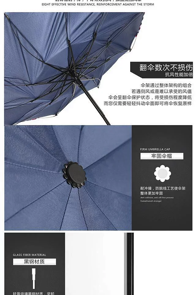 全自动10骨雨伞 雨伞三折叠伞开收三折伞成人男女加固晴雨两用写明黑胶是晴雨两用 没写的是普通雨伞