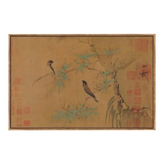 Green Bamboo Double Sparrow Picture-Song Huizong Zhao Ji-American