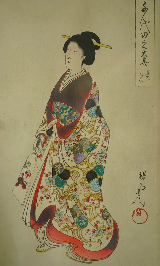 明治期真作 楊洲周延「千代田の大奥 御遊山」 本物浮世絵木版画 