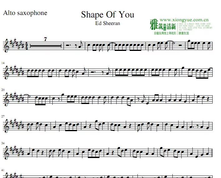 Shape Of You萨克斯谱Alto saxophone [共3页，高清版PDF文档，发电子 