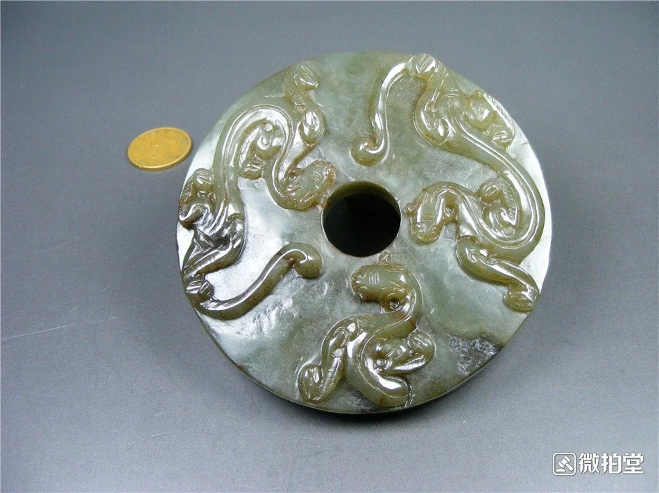 螭龍鶏心璧 遊糸毛彫 ムリ 骨董品 高古和田玉