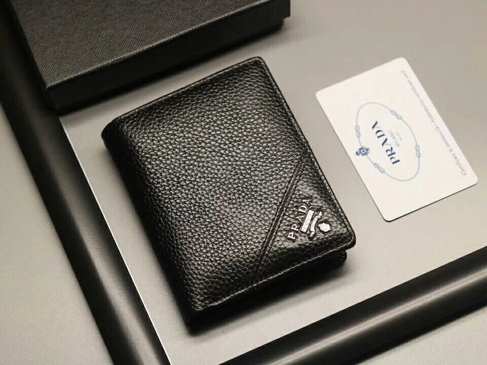PRADA Card Holder Vertical Card Case Premium Imported Pebbled Leather Wallet Men's Wallet
