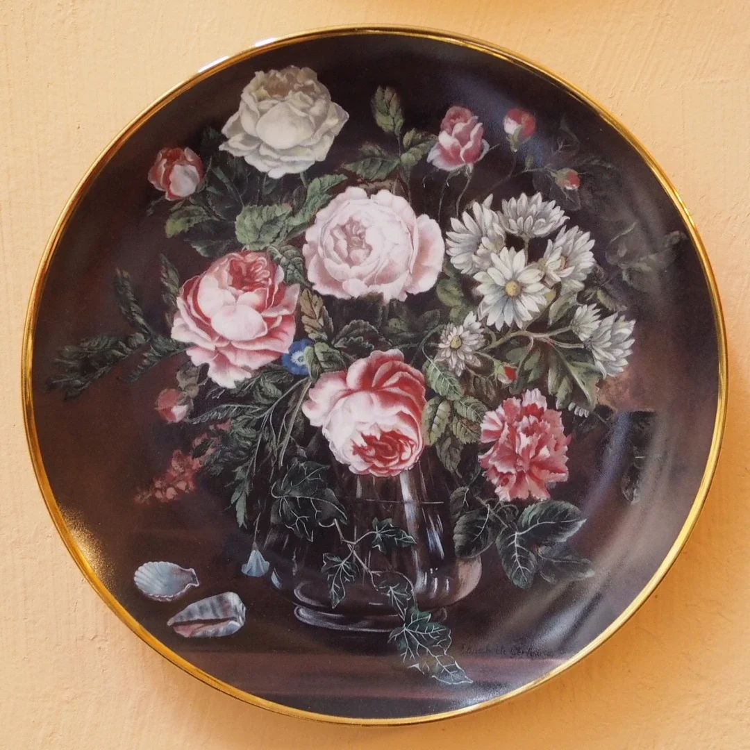 荷兰80年代Royal Mosa陶瓷厂限量收藏版印花瓷盘「花卉静物油画」，可挂