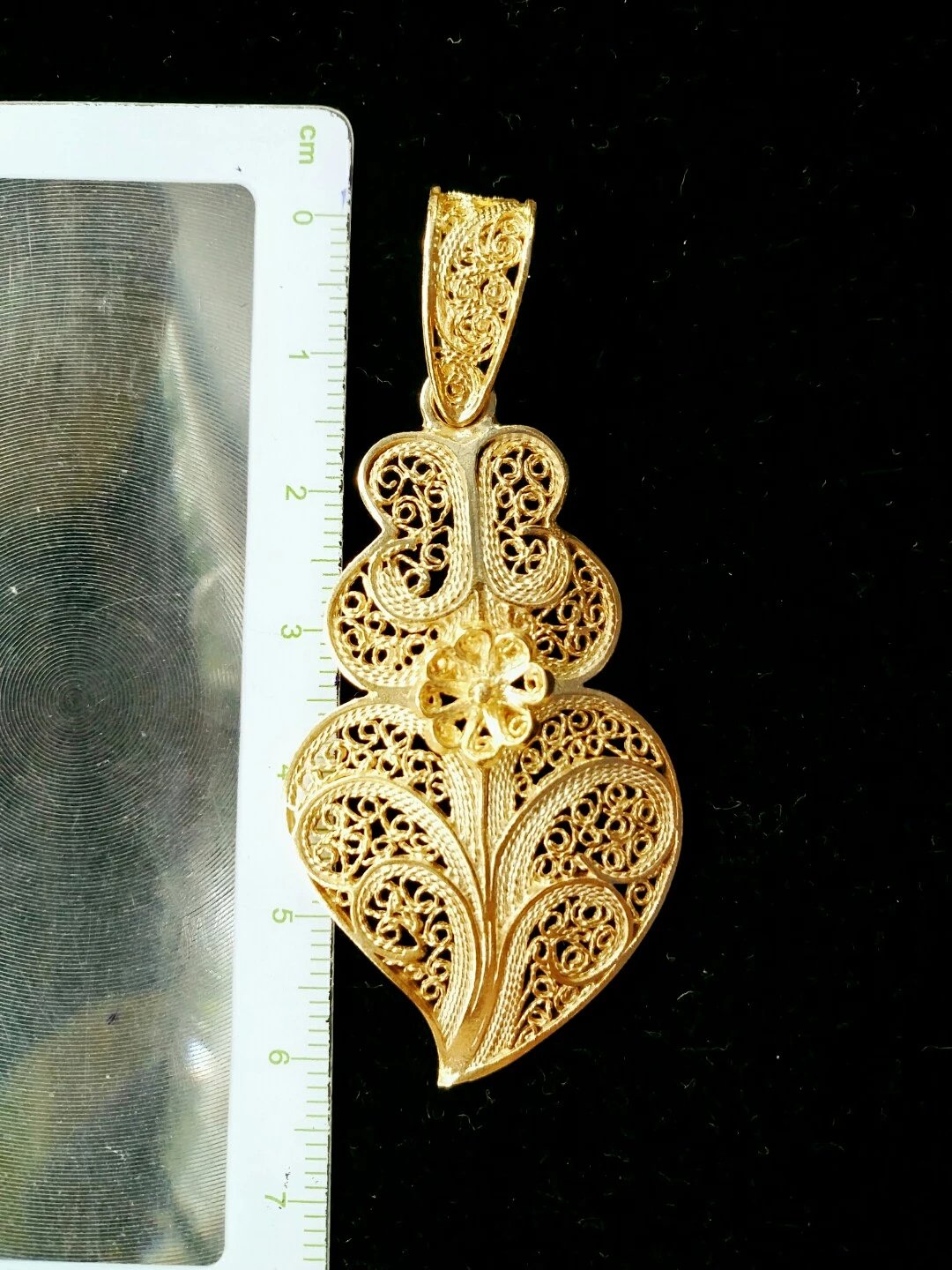 葡萄牙纯银镀纯金花丝工艺项坠,表面镀了一层薄薄的24k纯金