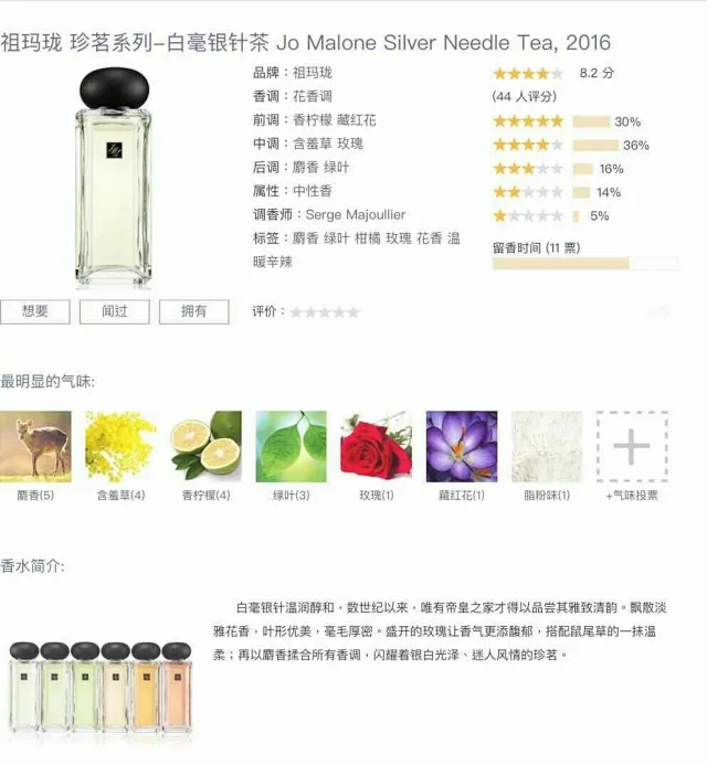 祖玛珑白毫银针茶珍茗系列jo Malone Silver Needle Tea 香水小样分装香水试香