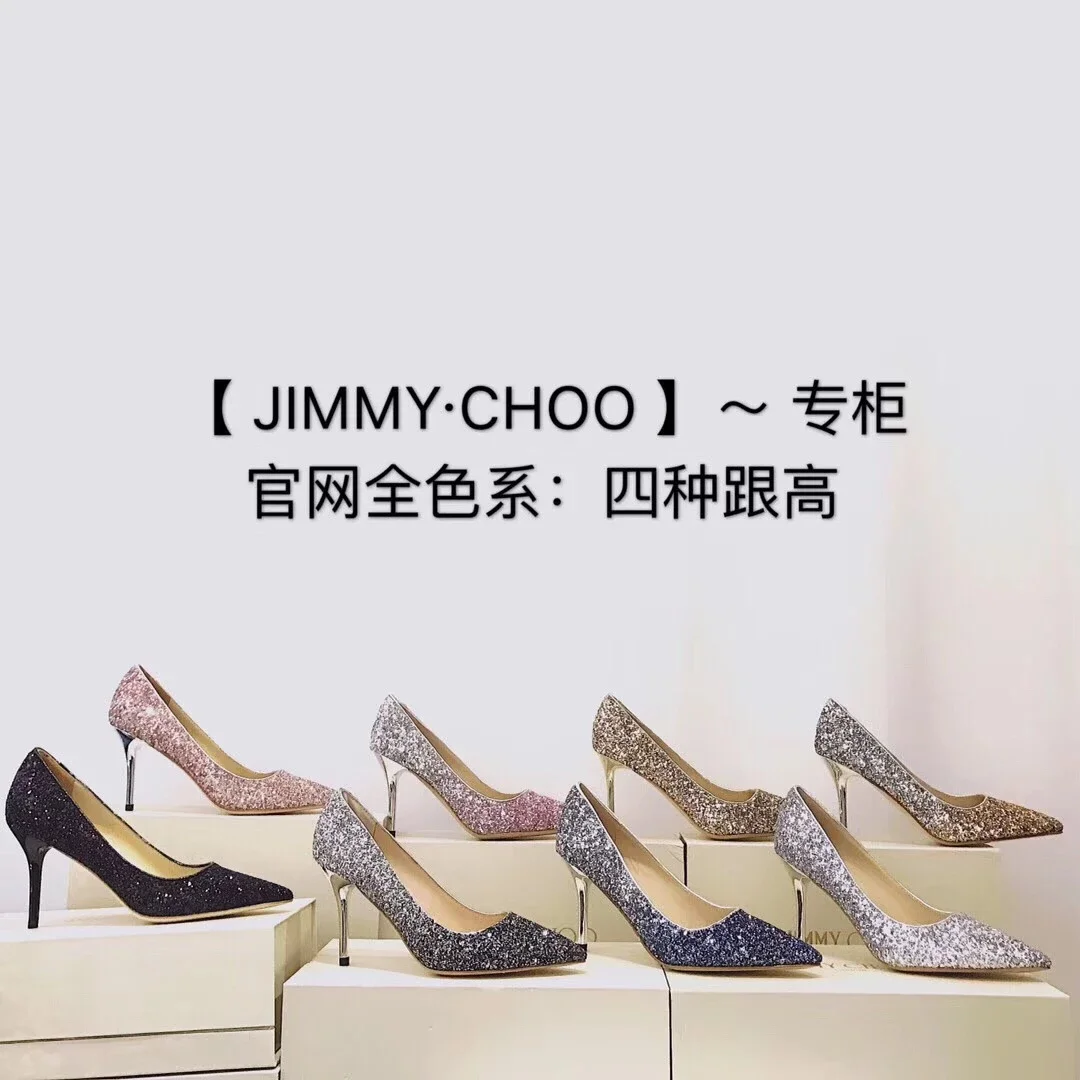 JIMMY CHOO 性感的周仰杰高跟靴平底鞋尖头细跟亮片渐变时尚女鞋JC高跟鞋