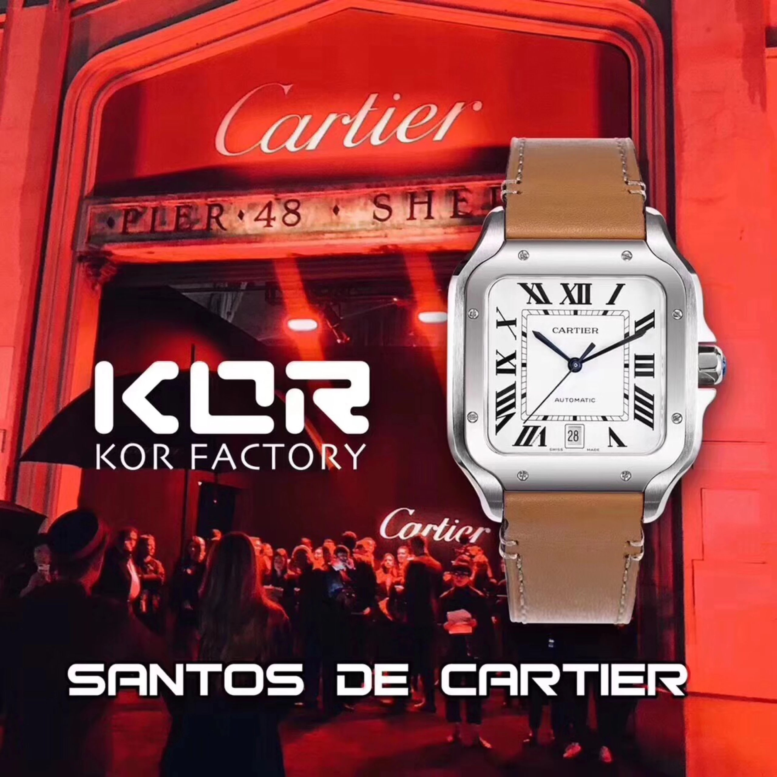 KOR厂最新卡地亚山度士系列大号WSSA0009 真正正品开模，直径47.5X39.8 厚度9.08mm男士机械手表
