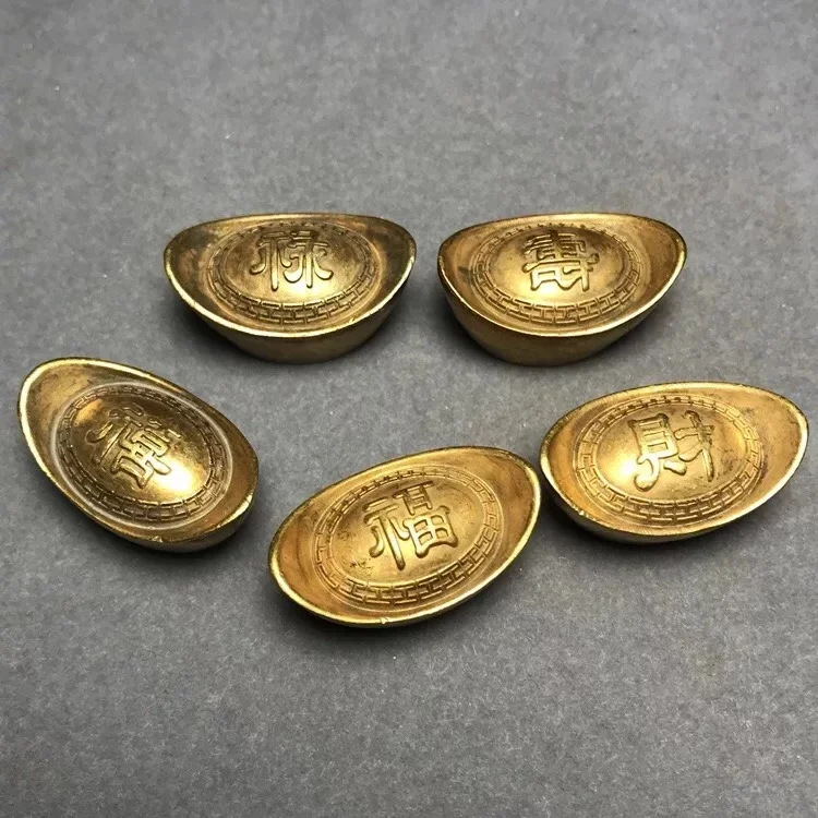 金锭金元宝精工复古鎏金大清金锭福禄寿喜财元宝鎏金纯铜元宝摆件影视道具