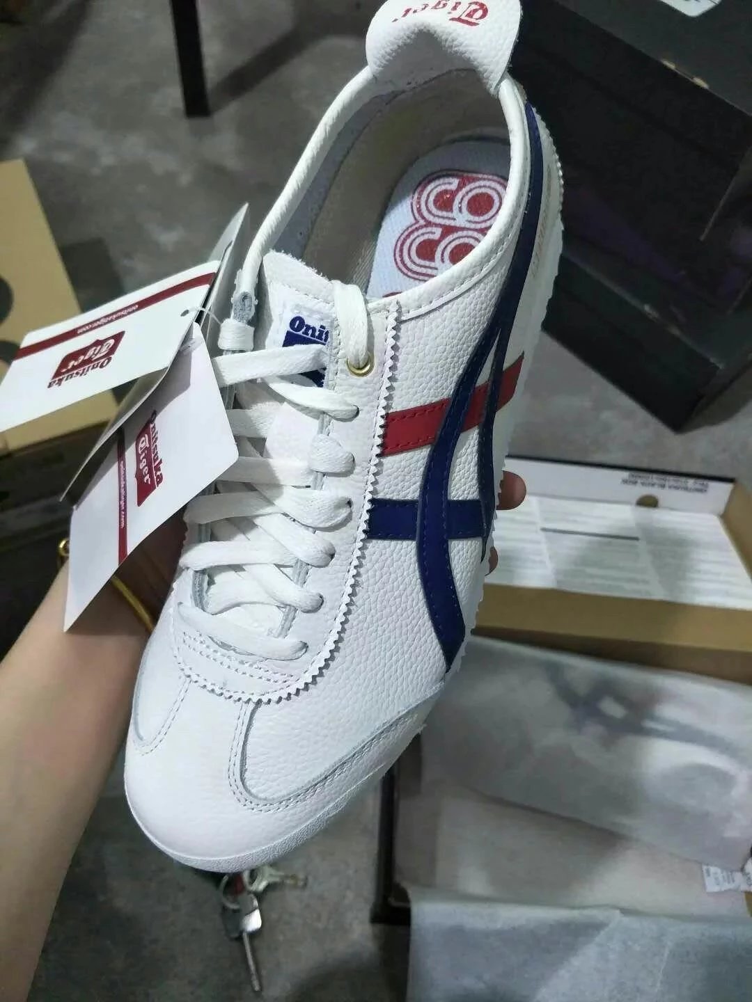 米先生出品鬼冢家白蓝红全羊皮男鞋女鞋抓纹鞋底运动休闲板鞋