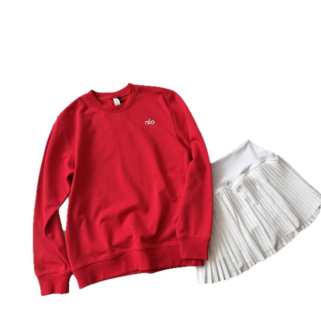 Alo Yoga Cloud Crewneck Sweatshirt Light Blue + High-Waist Mesh Panel Leggings White Activewear Set - 7