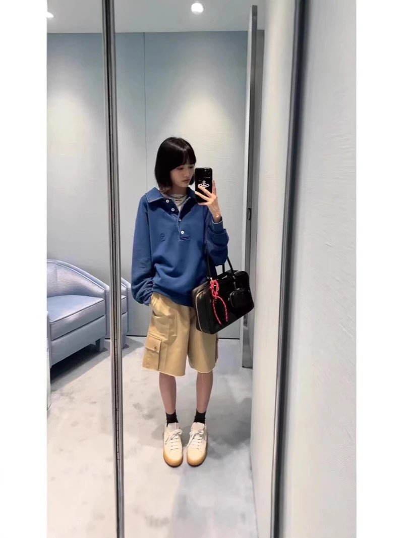 Vintage Wash Letter Polo Sweatshirt photo 6