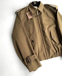 thumbnail for Godfamily Miu Brown 100% Australian Worsted Wool Hand-cut LOGO embroidery Maillard-style zip jacket Full set of hardware molds