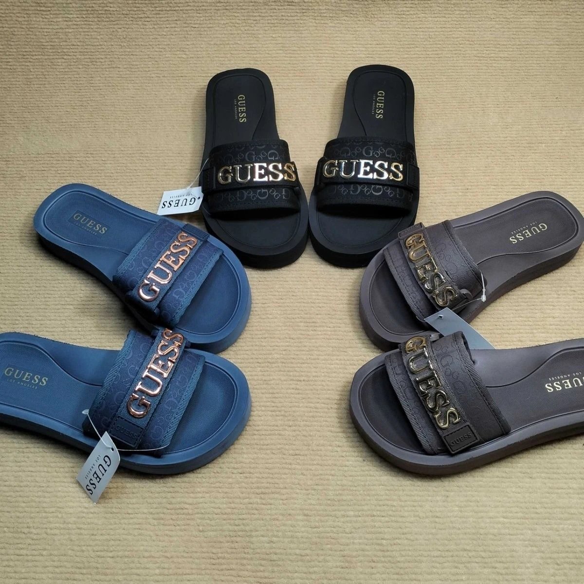 Guess Logo Slide Sandals Navy Blue - 5