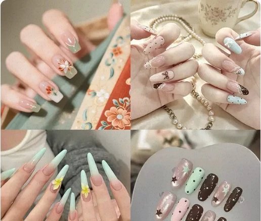 69a:新款杏仁型穿戴甲24片白色飘带花朵水钻纯欲风甲片press on nails（留言规格