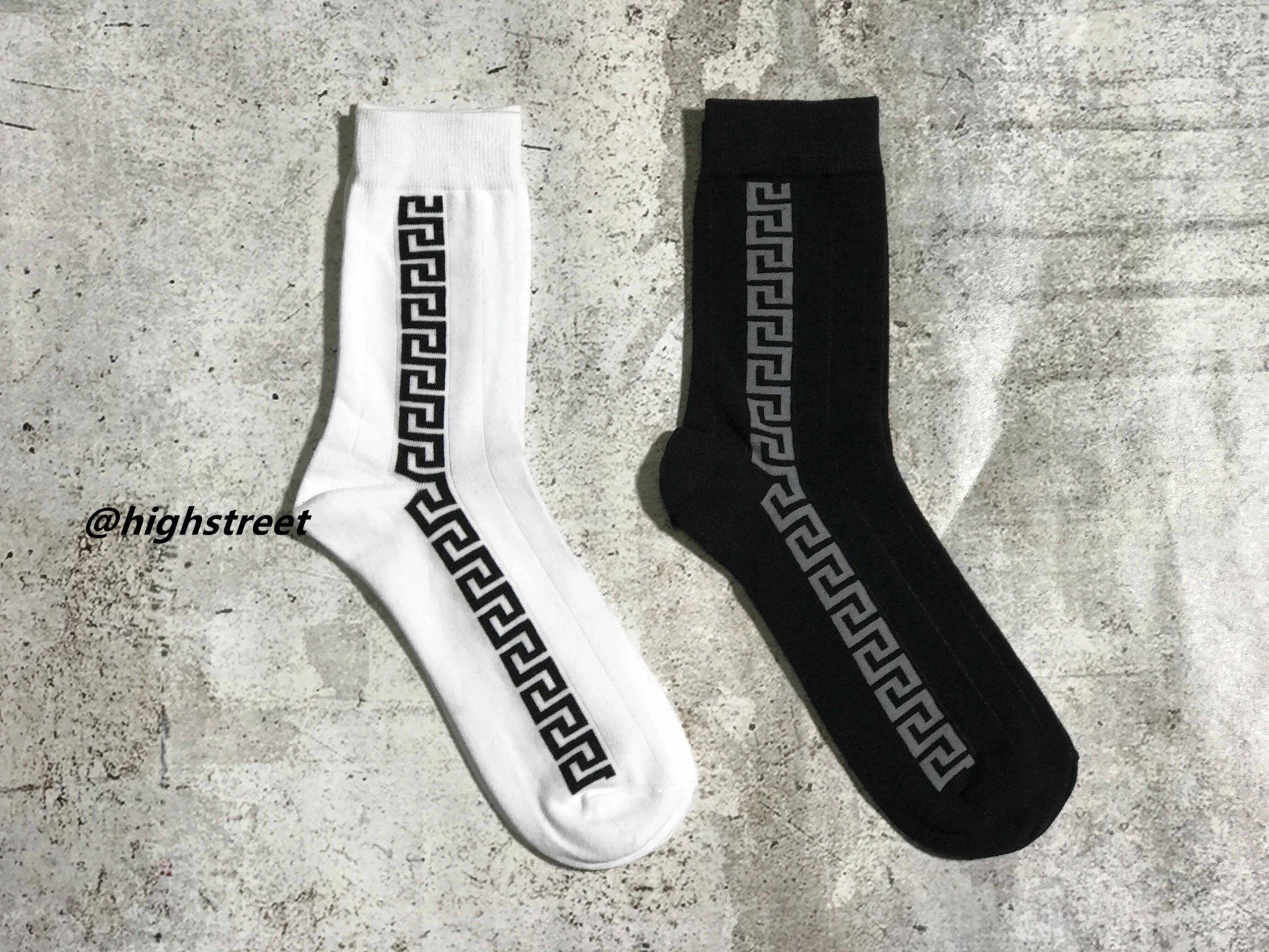 Versace Greek Key Pattern Black Socks - 2
