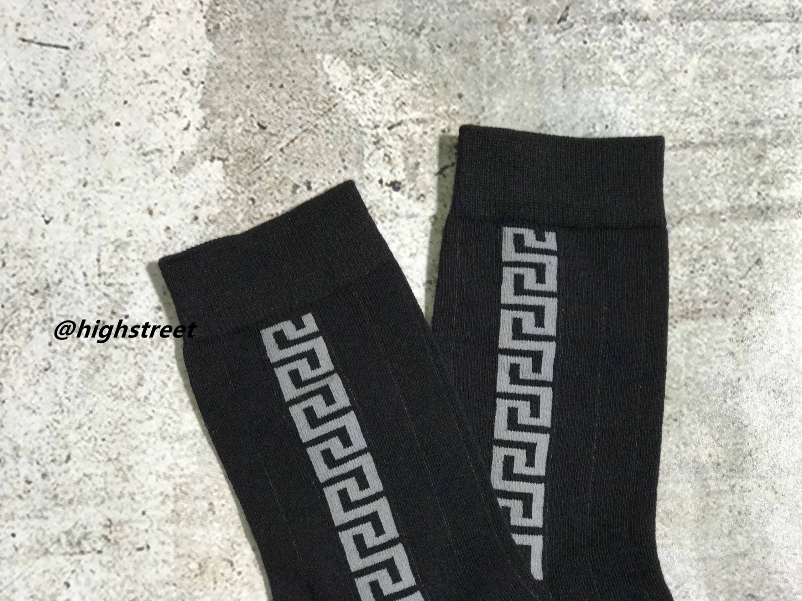 Versace Greek Key Pattern Black Socks - 5