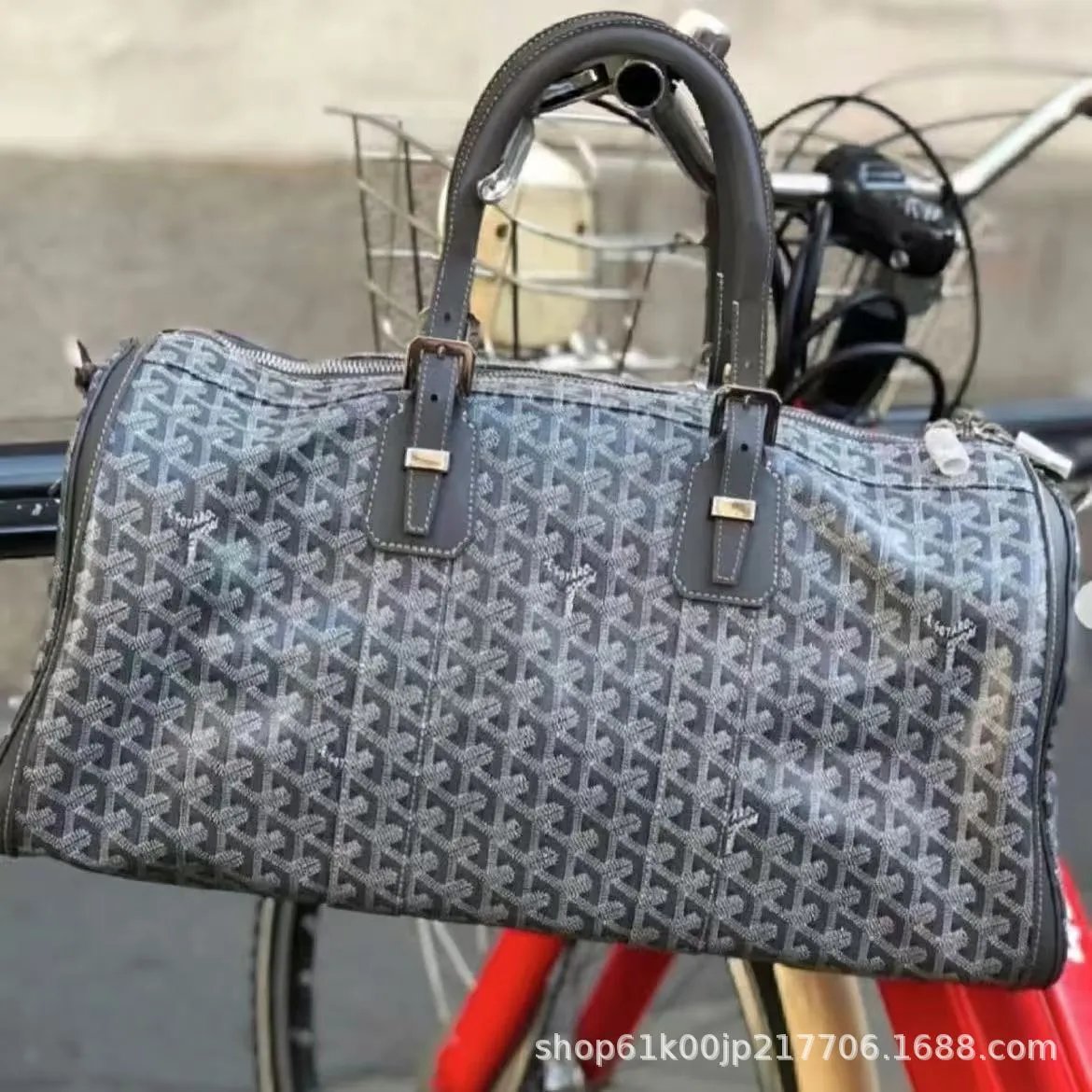Goyard Grey Chevron Print Canvas Duffle Travel Bag