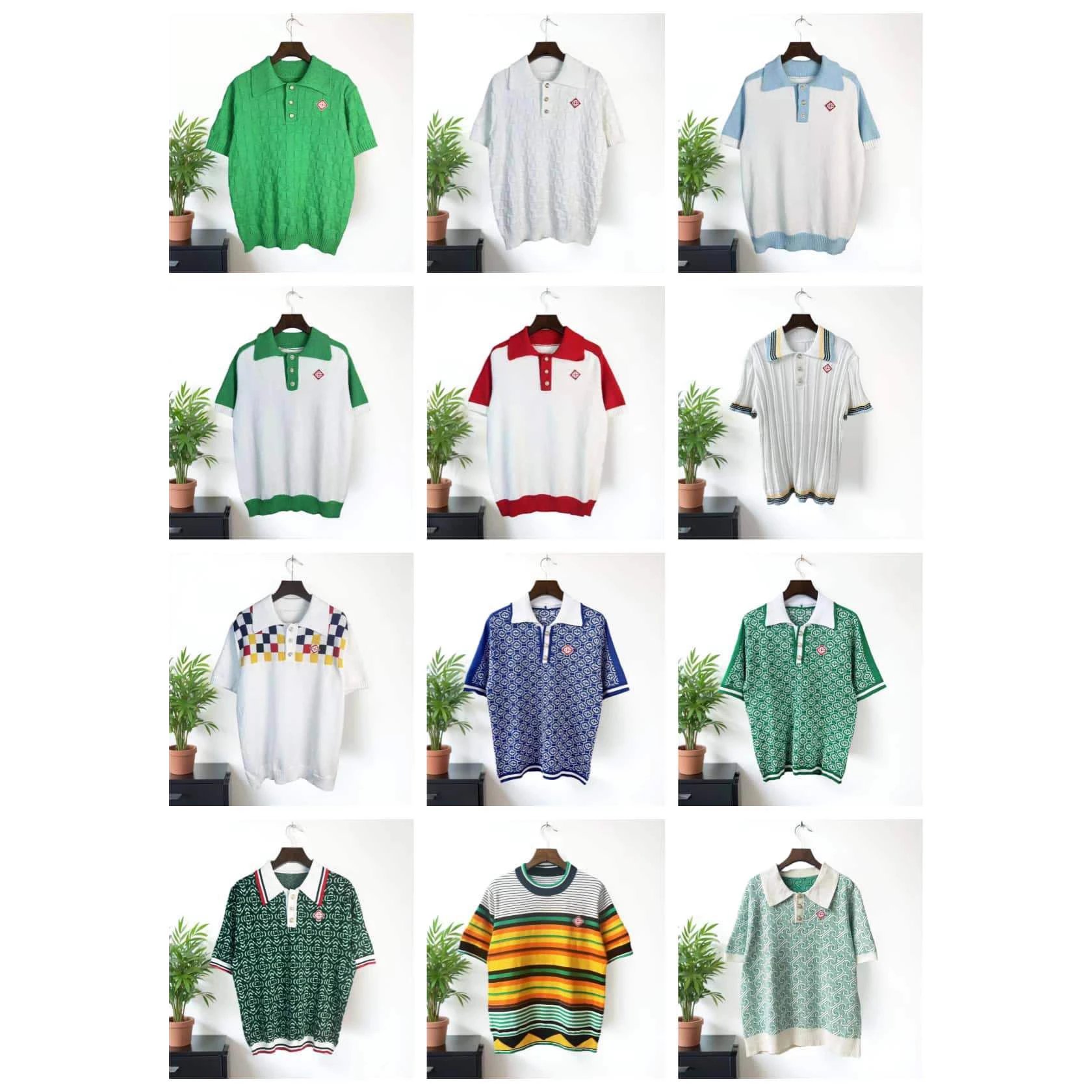 Men's Retro Short Sleeve Knit Polo Shirt with Geometric Patterns
