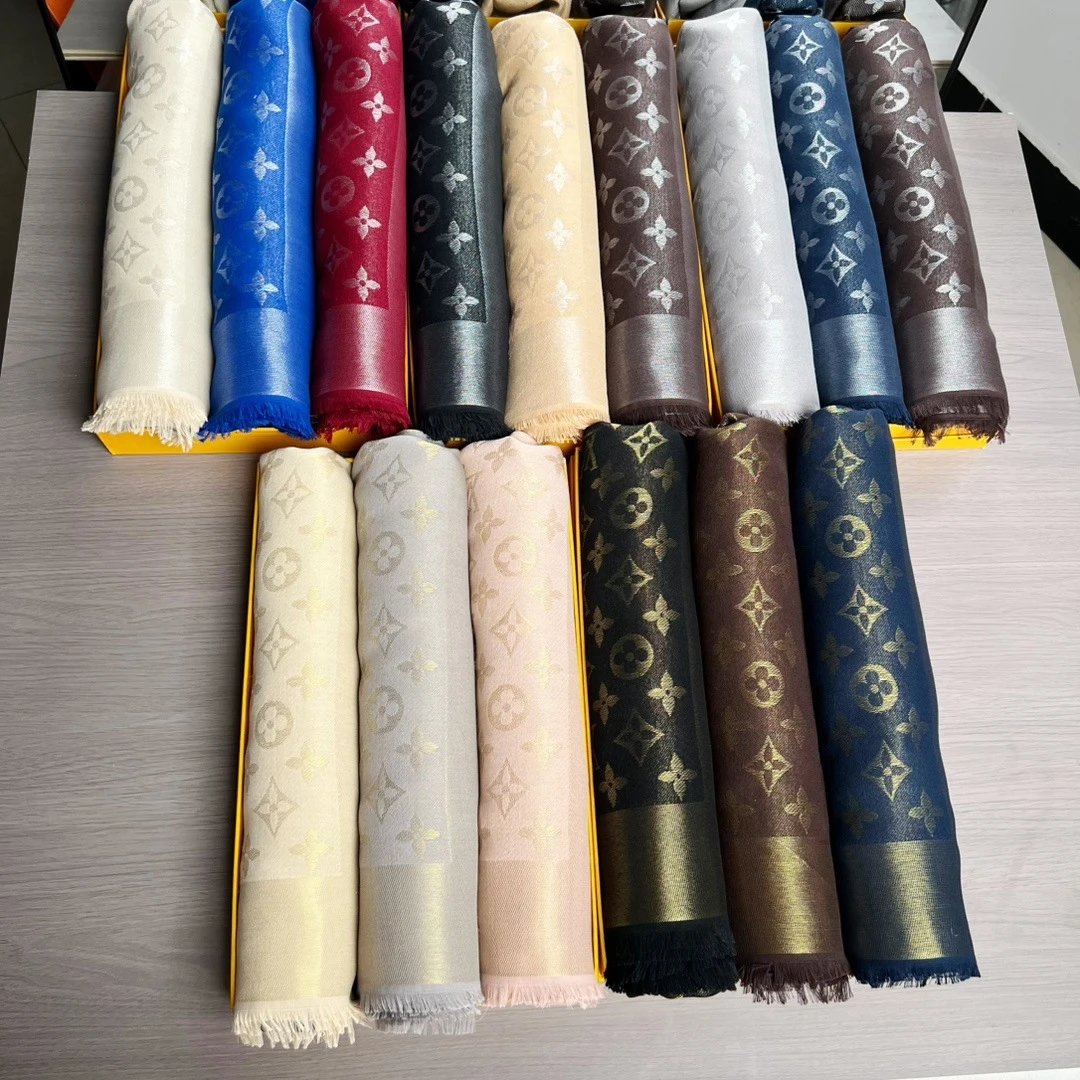 Louis Vuitton Monogram Woven Square Scarf with Metallic Border