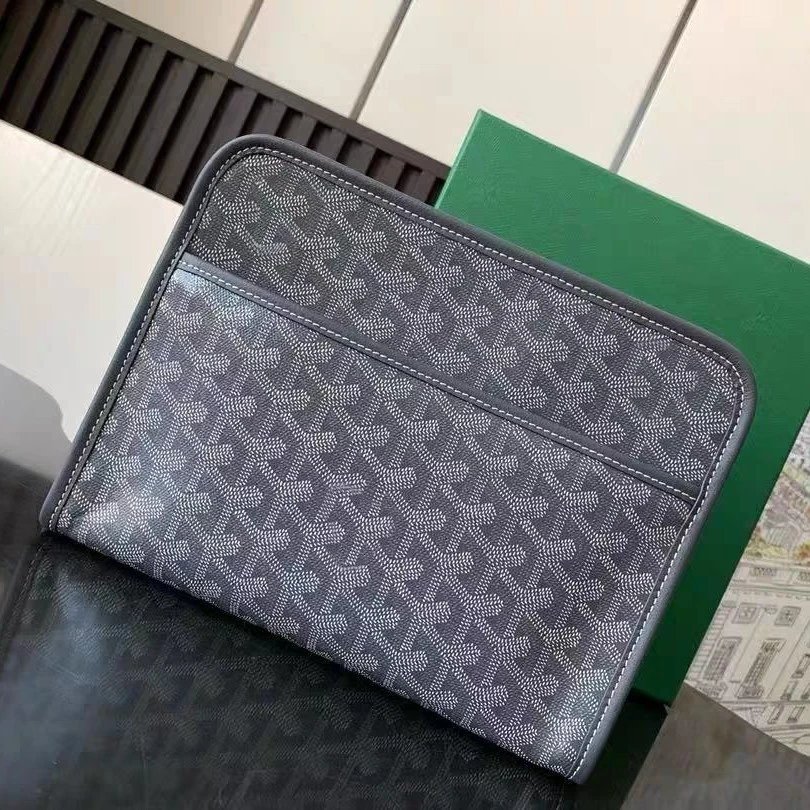 Goyard Zippered Pouch in Chevron Pattern Coated Canvas