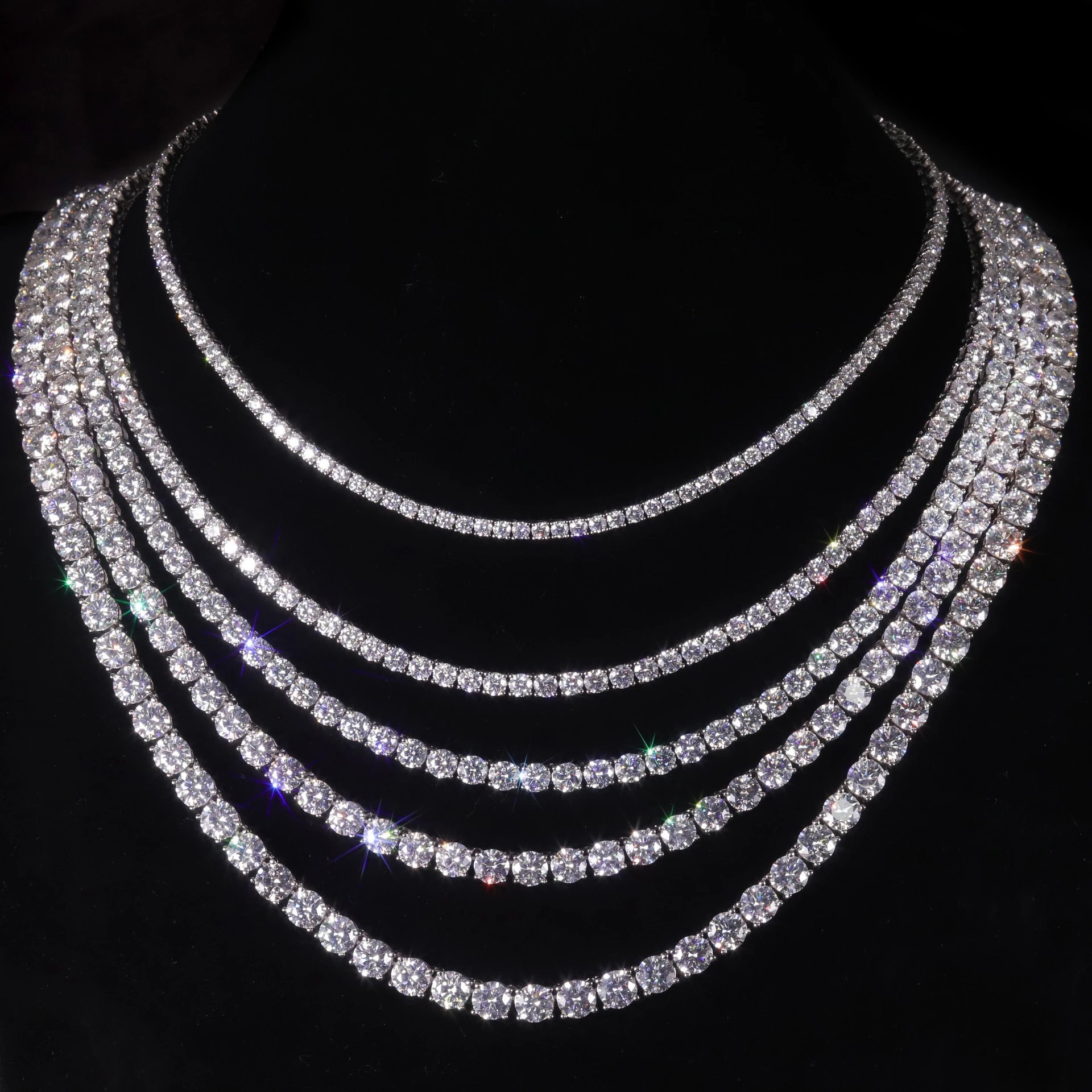 Silver Tone Pave Set Cubic Zirconia Tennis Chain Necklace