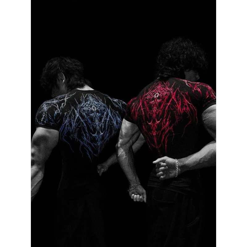 Men's Black Graphic Print Compression Fit Short Sleeve T-Shirt