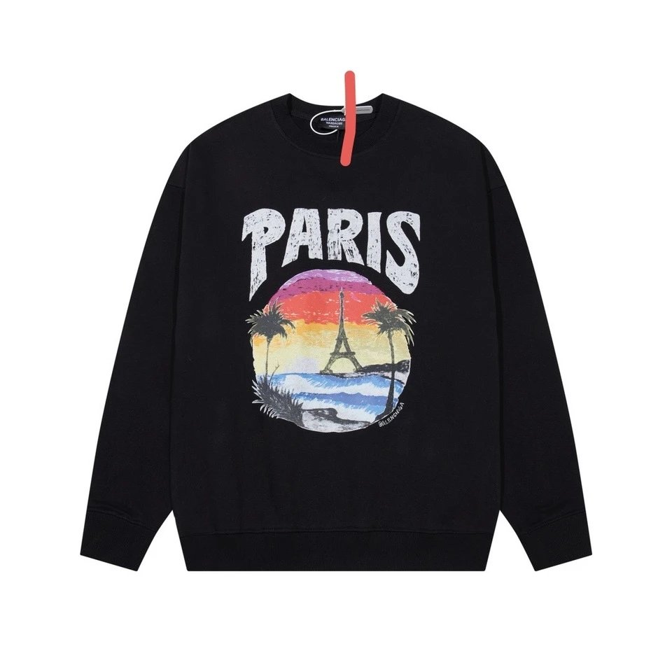Balenciaga Black Paris Sunset Graphic Crewneck Sweatshirt