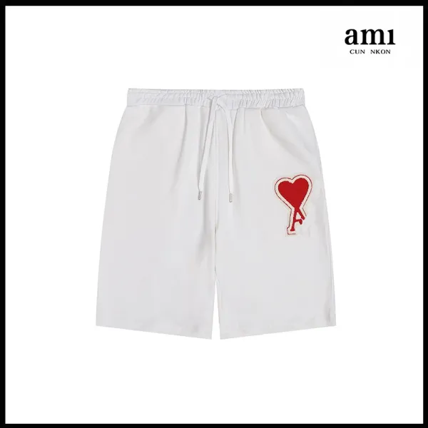 Ami Paris Heart Logo Embroidered White Shorts - 1