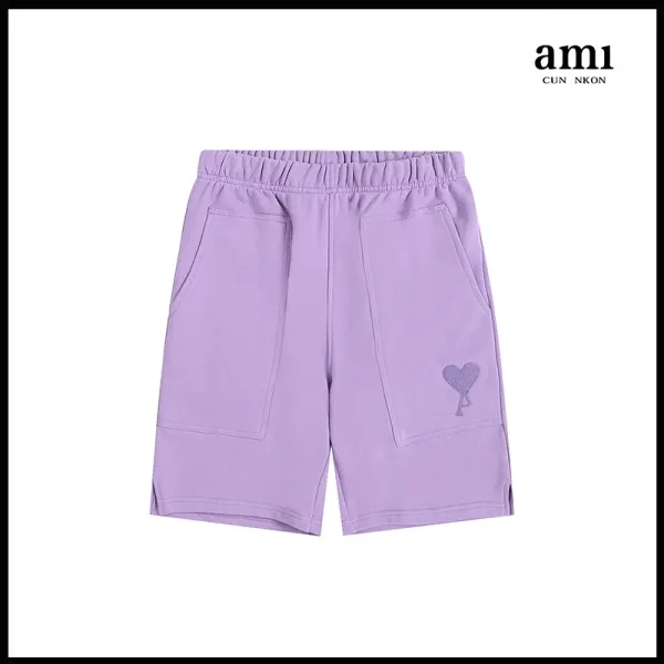 Ami Paris Heart-Embroidered Lavender Sweat Shorts - 1