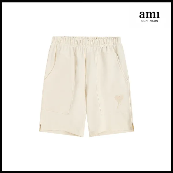 Ami Paris Heart-Embroidered Beige Shorts - 1