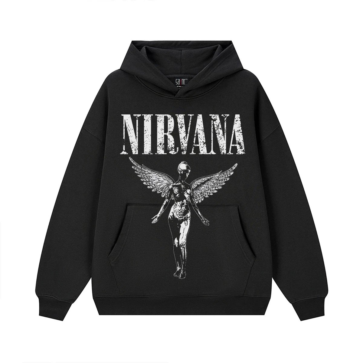 美式复古摇滚乐队vintage直喷印花重磅男圆领连帽卫衣