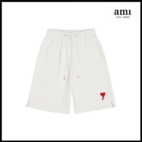 Ami Paris Heart Embroidered White Drawstring Shorts - 1