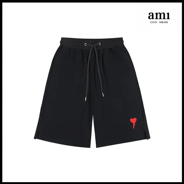 Ami Paris Heart Logo Drawstring Shorts Black - 1