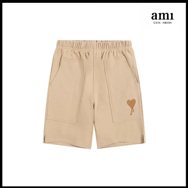 Ami Paris Heart-Embroidered Beige Sweat Shorts - 1