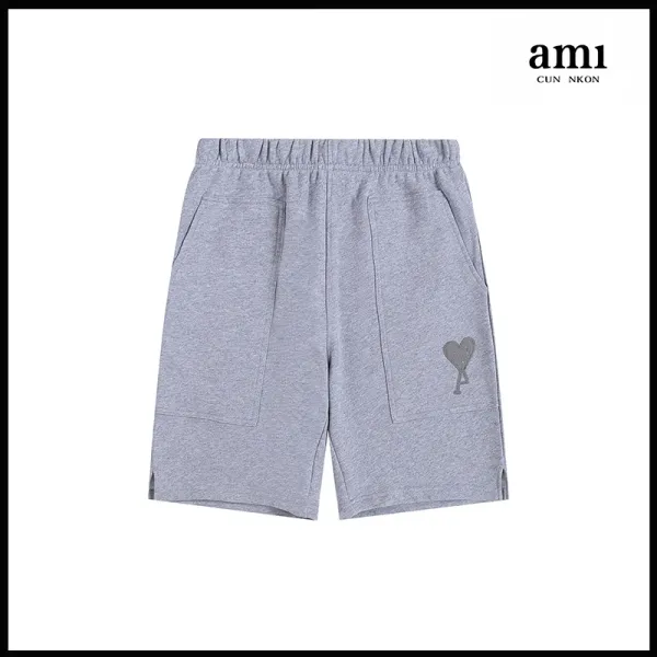 Ami Paris Heart Logo Sweat Shorts Gray - 1