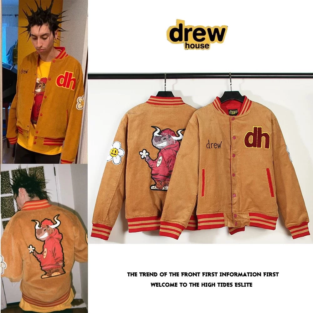 21fw秋冬新品潮牌DREW HOUSE笑脸棒球服比伯同款灯芯绒棉夹克情侣外套棉服