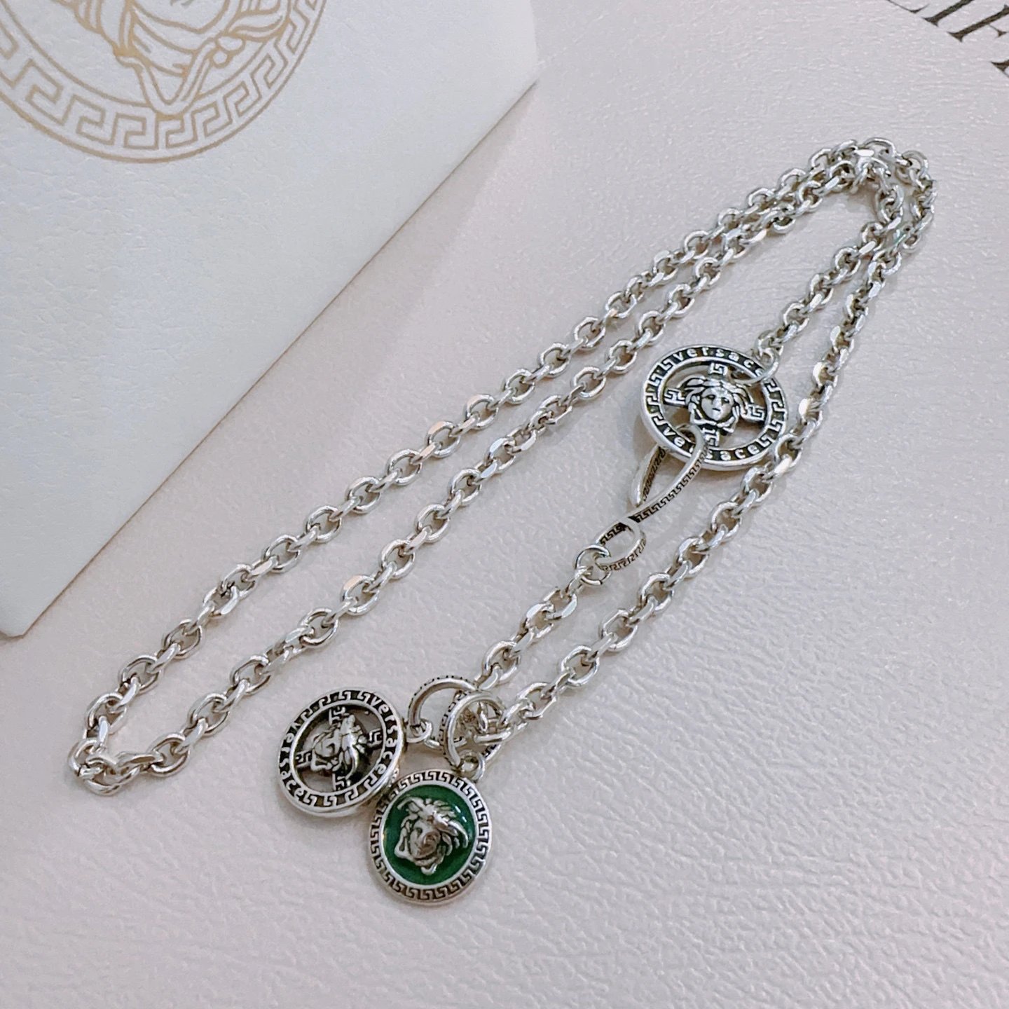 Versace Silver Medusa Pendant Chain Necklace for Men Women