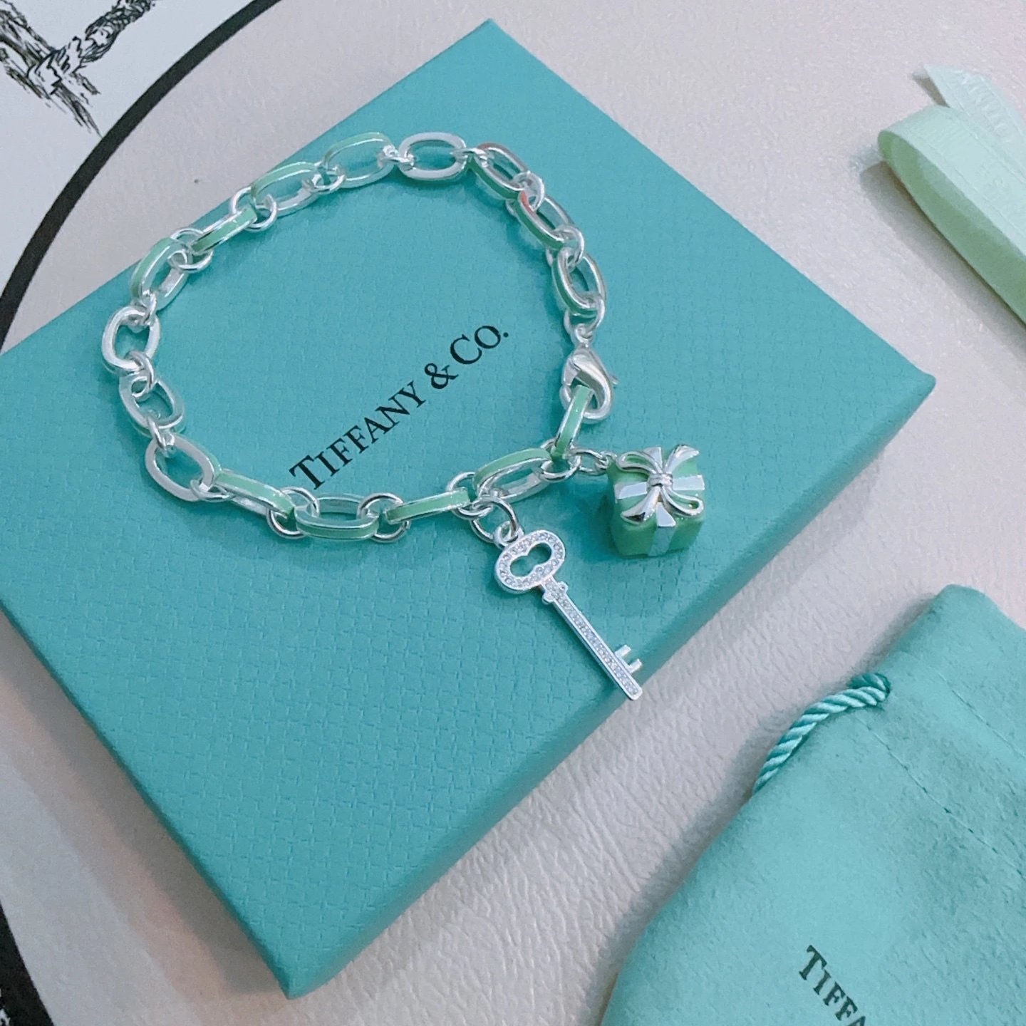 Tiffany & Co Silver Key Charm Bracelet Women Gift