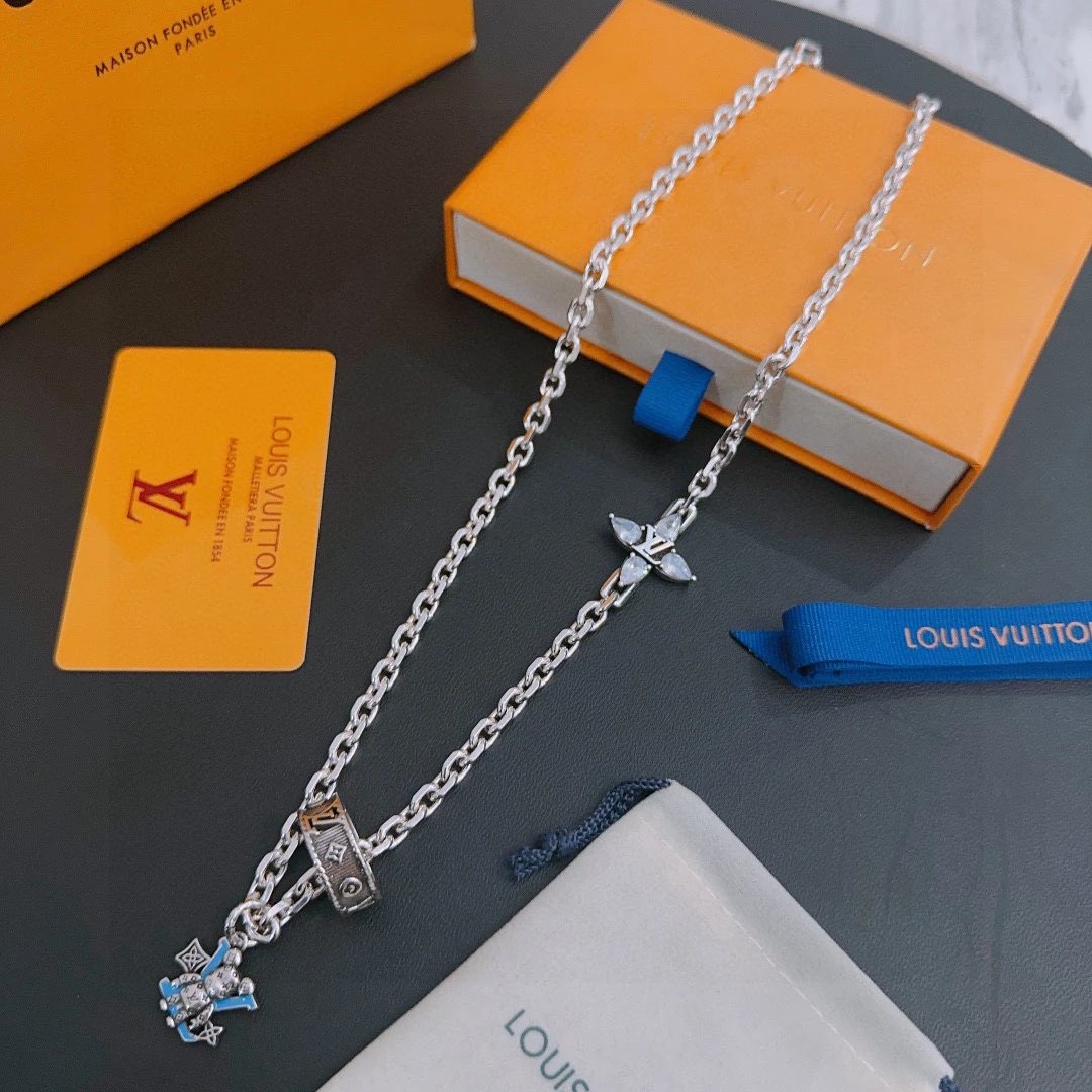 Louis Vuitton Silver Chain Necklace Unisex Jewelry