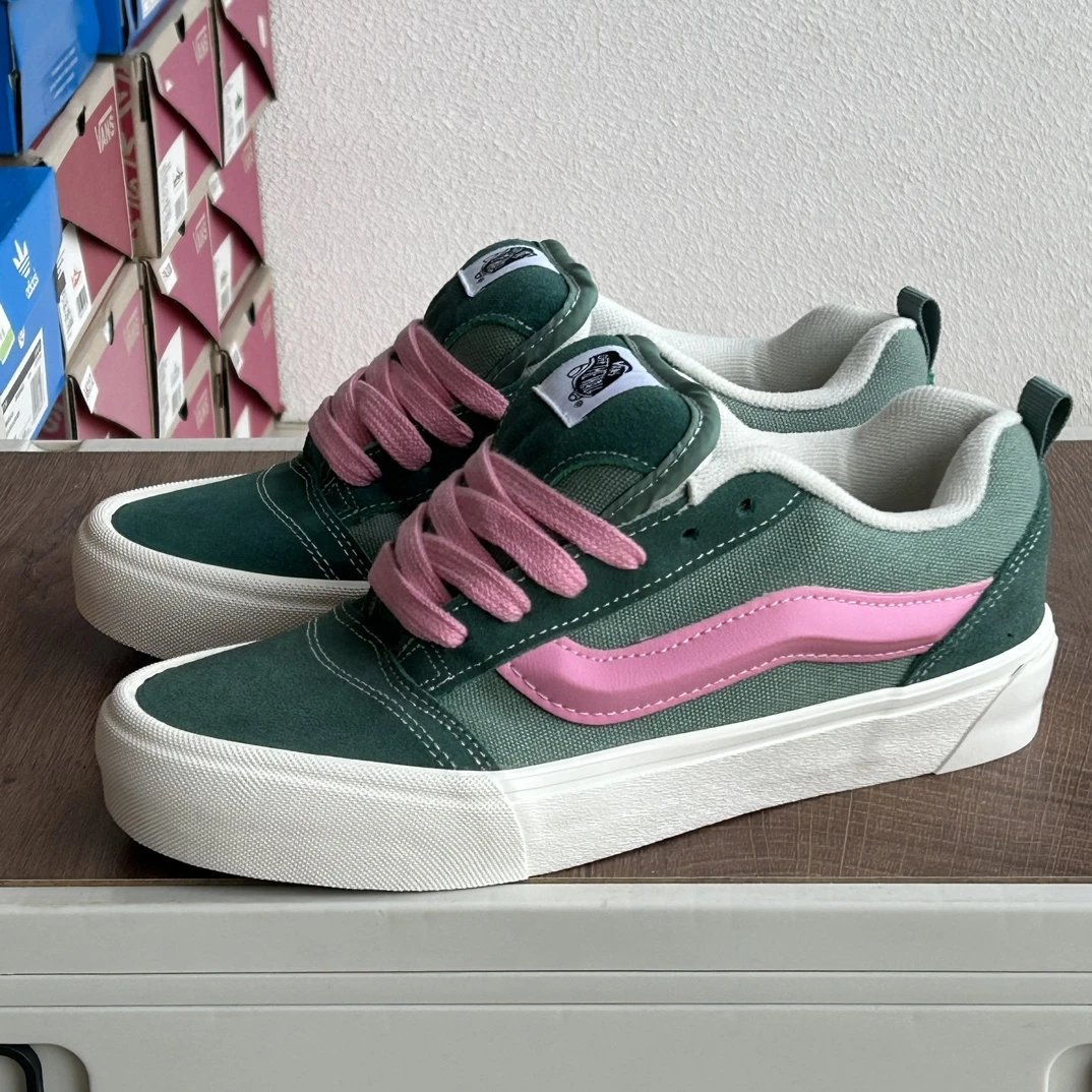 Vans Green Pink Skate Shoes Retro Canvas Sneakers