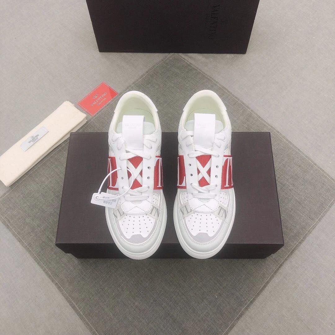 Valentino White Leather Red Logo Low Top Sneakers