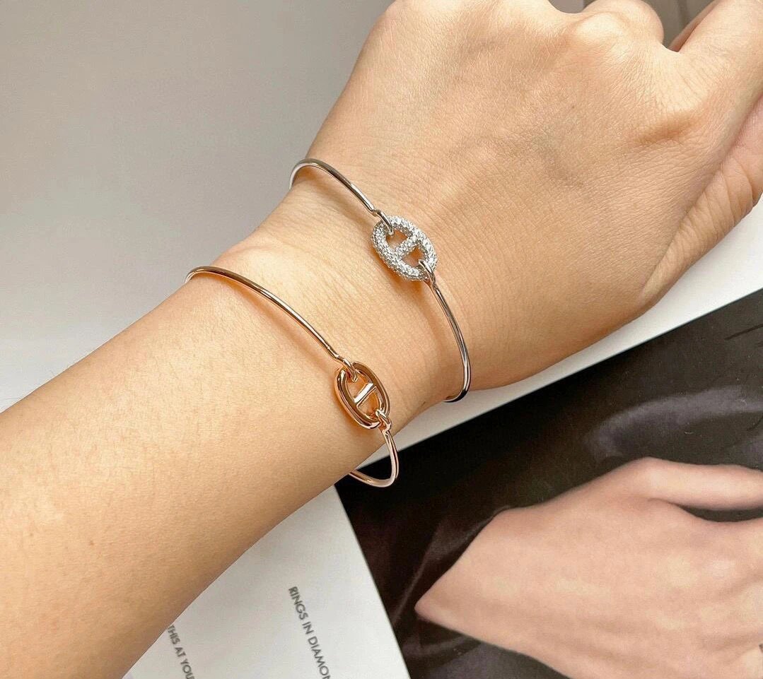 Hermes Gold Silver Minimalist Bracelet Set Women