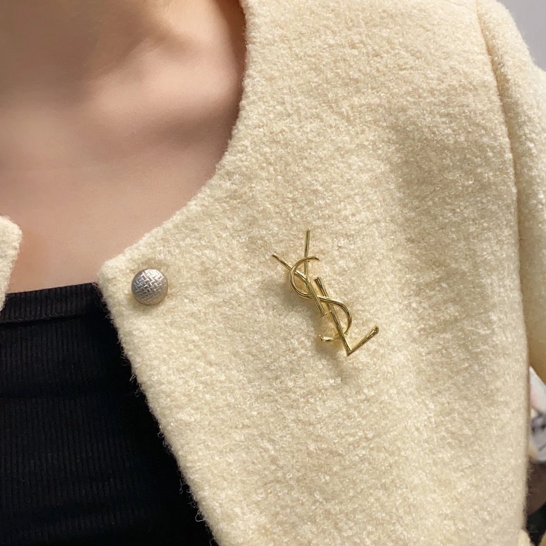 Saint Laurent Gold-Tone YSL Letter Brooch Pin