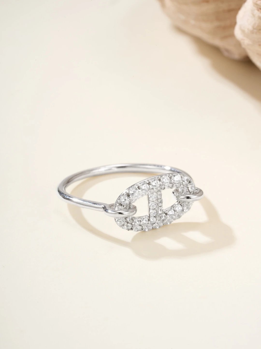 Hermes Silver Crystal Link Ring for Women